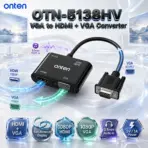 ONTEN OTN-5138HV VGA to HDMI + VGA Converter – 1080P Dual Simultaneous Display Adapter With HDMI & VGA Outputs, 3.5mm Audio Input and 5V/1A Power