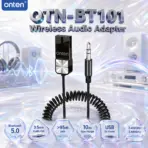 ONTEN OTN-BT101 USB Bluetooth Adapter Cable – Wireless Audio Adapter With 3.5mm Audio Output, Bluetooth 5.0, >95dB SNR, 10m Range, and USB 5V Power