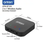ONTEN OTN-BT102 2-in-1 Wireless Audio Receiver & Transmitter – Bluetooth 5.0 Audio Adapter With 3.5mm I/O, A2DP & AVCP Support, >95dB SNR, 20m Range, and 5V Power - Image 4