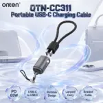 ONTEN OTN-CC311 USB-C to USB-C Portable Charging Cable With Lanyard – PD 65W Fast-Charging Braided Type-C Cable With Compact Keychain-Style Carry Design