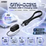 ONTEN OTN-CC312 USB-C to USB-C Plastic Portable Charging Cable With Lanyard – PD 65W Compact Type-C Charging Cable for Easy Everyday Carry