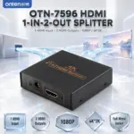 ONTEN OTN-7596 HDMI 1-in-2-Out Splitter, 1080P / 4K*2K HDMI Distributor with Full Metal Jacket, High-Performance Digital Conversion Chip, Black, 65 × 60 × 20 mm