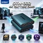 ONTEN OTN-332 4K Capture Card, USB-C Uplink with HDMI Input & HDMI Output, 3.5mm Microphone Input and Audio Output for Video Capture, Streaming & Recording