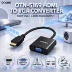 ONTEN OTN-5169 HDMI to VGA Female Converter with Audio, HDMI Male Input to VGA Female 1080P Output with 3.5mm Audio Jack and Integrated Cable
