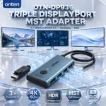ONTEN OTN-DP935 Triple DisplayPort 1.4 MST Splitter, 3× DP Outputs, 4K@60Hz HDR, Multi-Stream Transport, Plug & Play with Instant Screen-Off Button