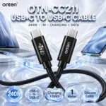 ONTEN OTN-CC211 240W USB-C to USB-C Silicone Charging & Data Cable, 1M Type-C Cable for Compatible Phones, Tablets & Laptops — Black