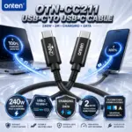 ONTEN OTN-CC211 240W USB-C to USB-C Silicone Charging & Data Cable, 2M Type-C Cable for Compatible Phones, Tablets & Laptops — Black