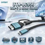 ONTEN OTN-UC956 USB-C to USB-C & HDMI Display Cable, 4K@30Hz Video Support, Braided 2M Cable with Modern Connector Design