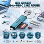 ONTEN OTN-CR537S USB-A + USB-C SD/TF Card Reader with USB 3.0 Hub, 5Gbps, OTG, Up to 2TB Card Support, Plug & Play for Windows, Mac, Linux & Chrome OS