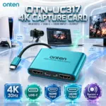 ONTEN OTN-UC317 4K@30Hz Video & Audio Capture Card, USB Type-C Connection with HDMI Input & HDMI Output for Game Recording, Streaming & Live Camera