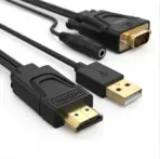 ONTEN OTN-5137 HDMI to VGA Adapter Cable with Audio, 1080P HDMI-to-VGA Converter, 1.8M Integrated Cable with Separate Audio Connection — Black - Image 3