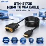 ONTEN OTN-5173D HDMI to VGA Adapter Cable 3M, 1080P 60Hz HDMI Male to VGA Male Display Cable for Monitors, Projectors & Legacy VGA Displays