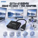 ONTEN OTN-5165HV HDMI to HDMI & VGA with Audio Adapter, HDMI Male to HDMI Female + VGA Female Converter with 5V/1A Power Support