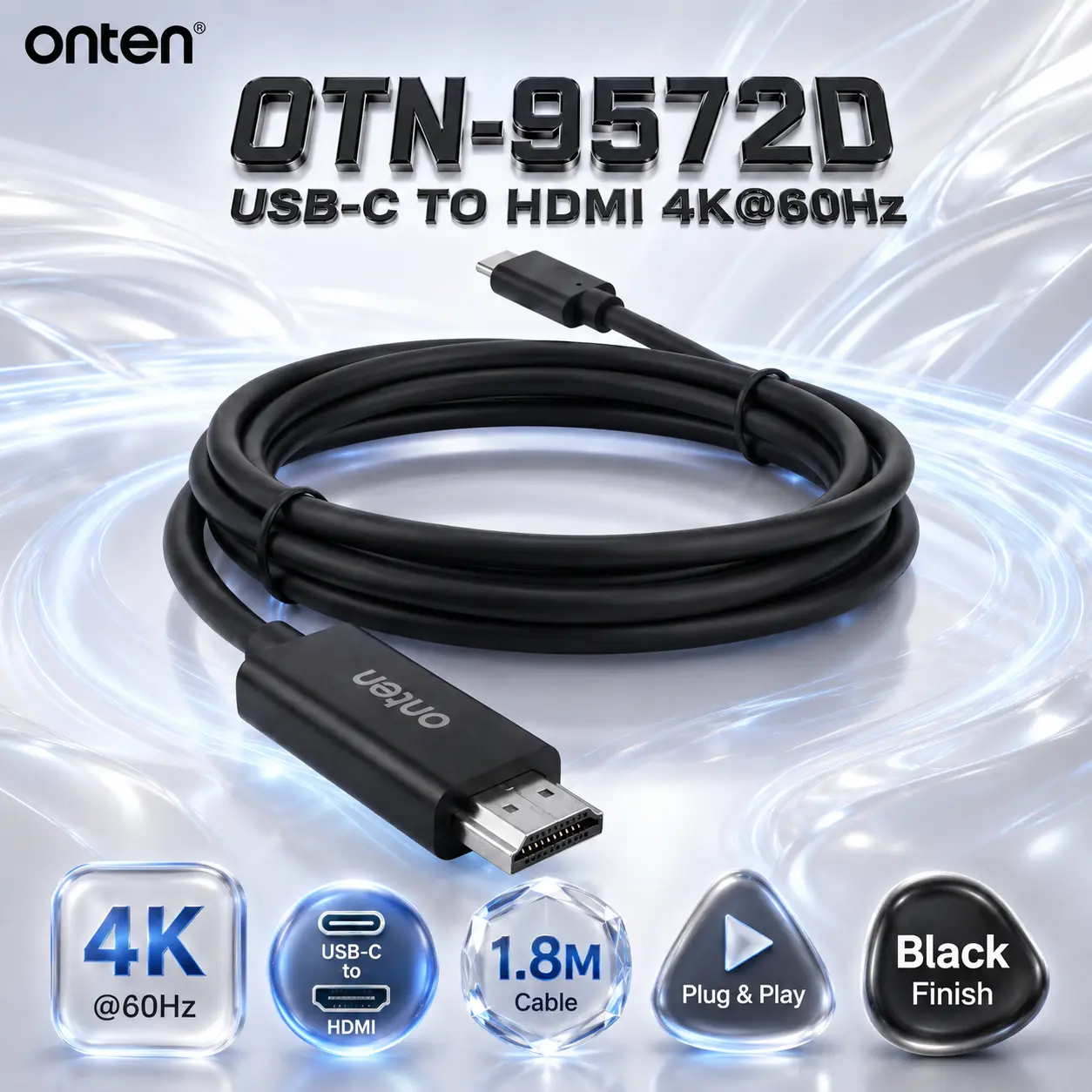 IMG_6a88156f4c361.webp ONTEN OTN-9572D USB-C to HDMI Cable – 1.8M, 4K@60Hz Display Cable for Compatible USB-C Devices to HDMI Monitors, TVs, and Projectors - Image 1