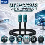 ONTEN OTN-CC203-1.5M USB4 & Thunderbolt 4 USB-C Cable – 1.5M, 40Gbps High-Speed Data Transfer, 100W Charging, Full-Function Type-C to Type-C Cable