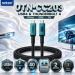 ONTEN OTN-CC203-2M USB4 & Thunderbolt 4 USB-C Cable – 2M, 40Gbps High-Speed Data Transfer, 100W Charging, Full-Function Type-C to Type-C Cable
