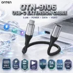 ONTEN OTN-9106-0.6M USB-C Male-to-Female Full-Function Extension Cable – 0.6M, Power Delivery, Data Sync, Video Output, 5V–20V 3A, Aluminum Alloy + TPE