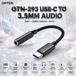 ONTEN OTN-293 USB-C to 3.5mm Audio Adapter – Built-In DAC, Hi-Fi Sound, 24Bit/48kHz Audio, Noise Reduction, Compact Type-C AUX Dongle