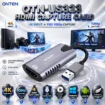 ONTEN OTN-US323 USB HDMI Audio Video Capture Card – 4K HDMI Input, Full HD 1080p Capture Output, Plug & Play, Windows & Android Support