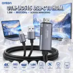 ONTEN OTN-UC515 USB-C to HDMI Cable – 1.8M, 4K@30Hz UHD Screen Mirroring Cable for Compatible Phones, Tablets, Laptops, TVs, Monitors & Projectors