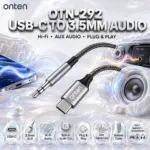 ONTEN OTN-292 USB-C to 3.5mm AUX Audio Cable – Hi-Fi Stereo Sound, Built-In Audio Chip, Braided Cable, Plug & Play for Car, Speakers & Headphones