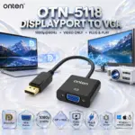 ONTEN OTN-5118 DisplayPort to VGA Adapter – 1080p@60Hz, DP Male to VGA Female, Video Only, Plug & Play, Windows/macOS/Linux
