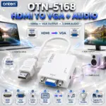 ONTEN OTN-5168 HDMI to VGA Converter with 3.5mm Audio – Up to 1080p, HDMI Input to VGA Output, ABS Adapter