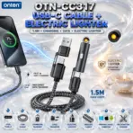 ONTEN OTN-CC317 USB Type-C Charging & Data Cable with Integrated Electric Lighter – 1.5M, Braided Design, Windows/macOS/Android