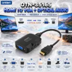 ONTEN OTN-35165 HDMI to VGA + Optical Audio Converter – HDMI Input, VGA Female Output, SPDIF Optical Audio for Speaker, TV & Computer