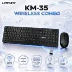 Linmony KM-35 Black Wireless Keyboard and Mouse Combo – 2.4GHz USB Receiver, Full-Size English-Arabic Layout, Numeric Keypad, Optical Mouse, Plug-and-Play and Power Saving