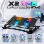 X2 Black RGB Laptop Cooling Stand for 10–17-Inch Laptops – Dual Cooling Fans, Adjustable Fan Speed, Multiple Viewing Angles, Raised Support Hooks and USB Connectivity