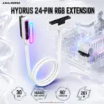 AsiaHorse Hydrus White 24-Pin ARGB Motherboard PSU Extension Cable, 30 cm, 18AWG Pure Copper, Tin-Plated Terminals, 90° Connector, 201 W