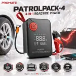 Promate PatrolPack-4 12V 800A Jump Starter with 150PSI Auto-Stop Air Compressor, 10000mAh Power Bank, LED Display & 210lm Flashlight