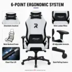 APEX SEAT AXE Ergonomic Gaming Chair – Textile Fabric, 4D Armrests, 90°–135° Recline, Class 4 Gas Lift, Headrest & Lumbar Cushions, Metal Frame, 60 mm PU Casters | GREY & BLACK - Image 3