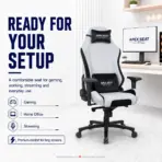 APEX SEAT AXE Ergonomic Gaming Chair – Textile Fabric, 4D Armrests, 90°–135° Recline, Class 4 Gas Lift, Headrest & Lumbar Cushions, Metal Frame, 60 mm PU Casters | GREY & BLACK - Image 9