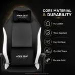 APEX SEAT TRINITY Gaming Chair with Magnetic Memory Foam Headrest, 4-Way Lumbar Support, 4D Armrests, 90°–141° Recline, Class 4 Lift & 180 kg Capacity | BLACK & WHITE - Image 12