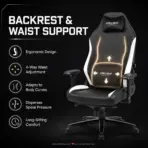 APEX SEAT TRINITY Gaming Chair with Magnetic Memory Foam Headrest, 4-Way Lumbar Support, 4D Armrests, 90°–141° Recline, Class 4 Lift & 180 kg Capacity | BLACK & WHITE - Image 13