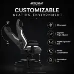 APEX SEAT TRINITY Gaming Chair with Magnetic Memory Foam Headrest, 4-Way Lumbar Support, 4D Armrests, 90°–141° Recline, Class 4 Lift & 180 kg Capacity | BLACK & WHITE - Image 16