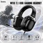 HOCO W113 Dynamic Multichannel USB Gaming Headset With Virtual 7.1 Surround Sound, Inline Wired Controller, Over-Ear Cushions and Adjustable Microphone – Black