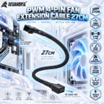 Asiahorse PWM 4-Pin Fan Extension Cable, 27cm, 1× 4-Pin Female to 1× 4-Pin Male, Nylon Braided, RPM Sync, 4-Pin/3-Pin Fan & PWM Hub Compatible