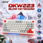 Acer OKW223 Glow 70% Compact RGB Tri-Mode Keyboard, Bluetooth, 2.4GHz Wireless & Wired Connectivity, Rechargeable Battery – Red & White