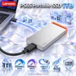 Lenovo PS6S 1TB Portable SSD – Up to 550MB/s Read, 500MB/s Write, USB 3.2 Gen 2, Cool Grey Metal Body, 40g Lightweight Design, USB-C Cable