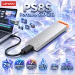 Lenovo PS8S 2TB Portable SSD – Up to 1050MB/s Read, 1000MB/s Write, USB 3.2 Gen 2, Cool Grey Metal Body, 40g Lightweight Design, Included USB-C Cable & Broad Device Compatibility.