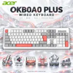Acer OKB0A0 Plus Full-Size Wired Keyboard With Quiet Soft-Switch Keys, Numpad, Anti-Ghosting, USB Plug-and-Play, Laser-Etched ABS Keycaps & White/Gray/Red Design for Work & Gaming.
