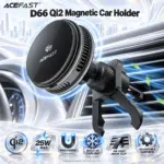 ACEFAST D66 Qi2 Magnetic Car Charger With Up To 25W Wireless Output, MAG-Charge Support, Built-In Cooling Fan, Secure Air Vent Hook Clip, And Adjustable Supports