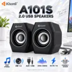 Kisonli A101S 2.0 USB Stereo Speakers, 3W × 2 Output, AUX Wired Connection, Compact Black Tabletop Design