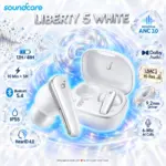 soundcore Liberty 5  TWS Earbuds, Adaptive ANC 3.0, Dolby Audio, LDAC Hi-Res, 9.2mm Drivers, 6-Mic AI Calls, Bluetooth 5.4, 48H Battery | WHITE 