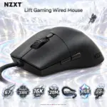 NZXT Lift Wired Gaming Mouse – 67g Lightweight Ambidextrous Design, PixArt 3389 16,000 DPI Sensor, RGB Lighting, 6 Buttons, Omron 20M-Click Switches, Low-Drag Paracord & USB 2.0 | BLACK