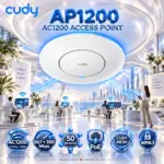 Cudy AP1200 1.0 AC1200 Dual-Band Wi-Fi 5 Access Point, 867 + 300 Mbps, 4 Internal Antennas, MU-MIMO, Beamforming, Mesh, WPA3, 802.3af/at PoE, 5 Modes, Wall/Ceiling Mount, DC Adapter 