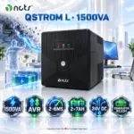 NCTS QSTROM L 1500VA 900W Line-Interactive UPS, 2×12V/7Ah Batteries, Boost & Buck AVR, 2–6ms Transfer, Simulated Sinewave, Generator Compatible, Intelligent Charging, 24V DC | Black